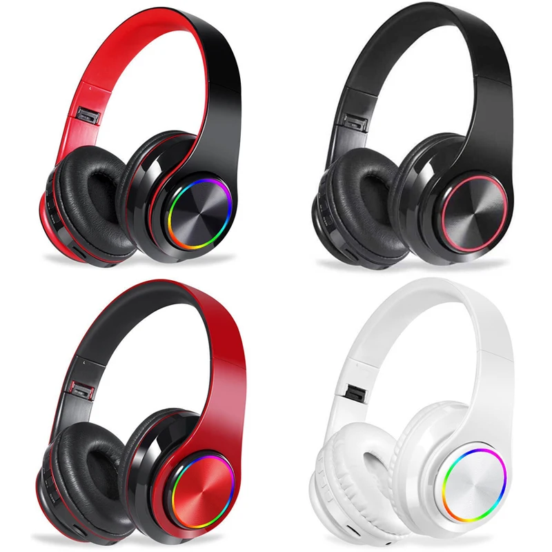 

Colorful LED Light Wireless Bluetooth Headphones Hifi Stereo Earphones Headset Noise Cancelling with Mic Built in TF card slot