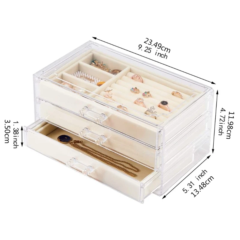 066C 3 Drawer Acrylic Box Velvet Jewelry Storage Organizer Clear Display Case Gray
066C 3 Drawer Acrylic Box Velvet Jewelry Storage Organizer Clear Display Case Gray