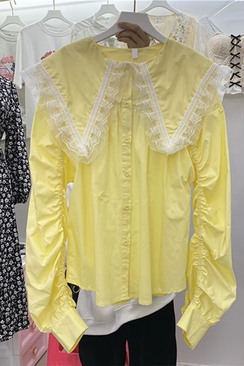 Spring 2021 New Peter Pan Collar Large Lapel Pleated Shirt Women's Korean Style Wooden Ear Loose Bottoming Top Shirt Fashion
Spring 2021 New Peter Pan Collar Large Lapel Pleated Shirt Women's Korean Style Wooden Ear Loose Bottoming Top Shirt Fashion