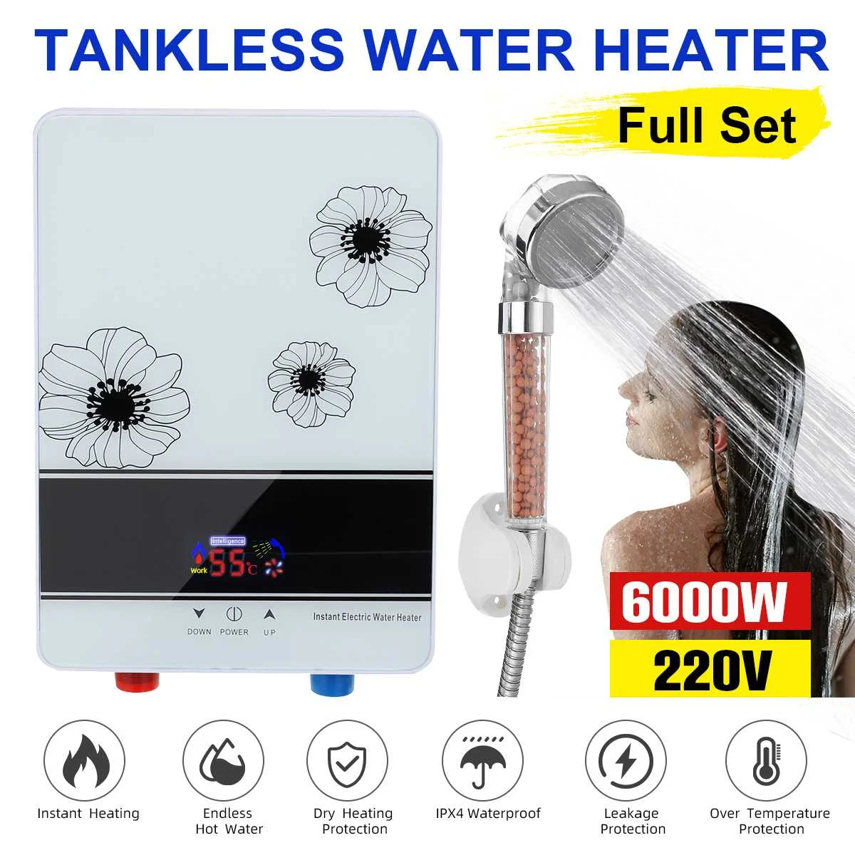 220V 6000W Electric Tankless Instant Hot Water Heater+Shower Head+Hose Kit Bathroom Use Instant Hot Water Heater Home System
220V 6000W Electric Tankless Instant Hot Water Heater+Shower Head+Hose Kit Bathroom Use Instant Hot Water Heater Home System