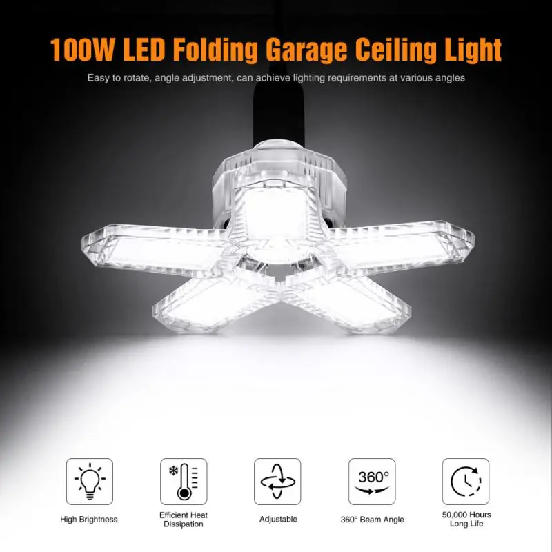 New five-leaf transparent 100W led garage light deformable folding high bay light factory ceiling light bulb high performance
New five-leaf transparent 100W led garage light deformable folding high bay light factory ceiling light bulb high performance