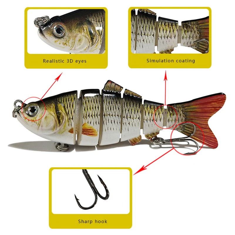 Hot 10cm 3D Eyes Lifelike Fishing Lure with Double Hooks 6 Jointed Sections Artificial Bionic Lures ED889
Hot 10cm 3D Eyes Lifelike Fishing Lure with Double Hooks 6 Jointed Sections Artificial Bionic Lures ED889