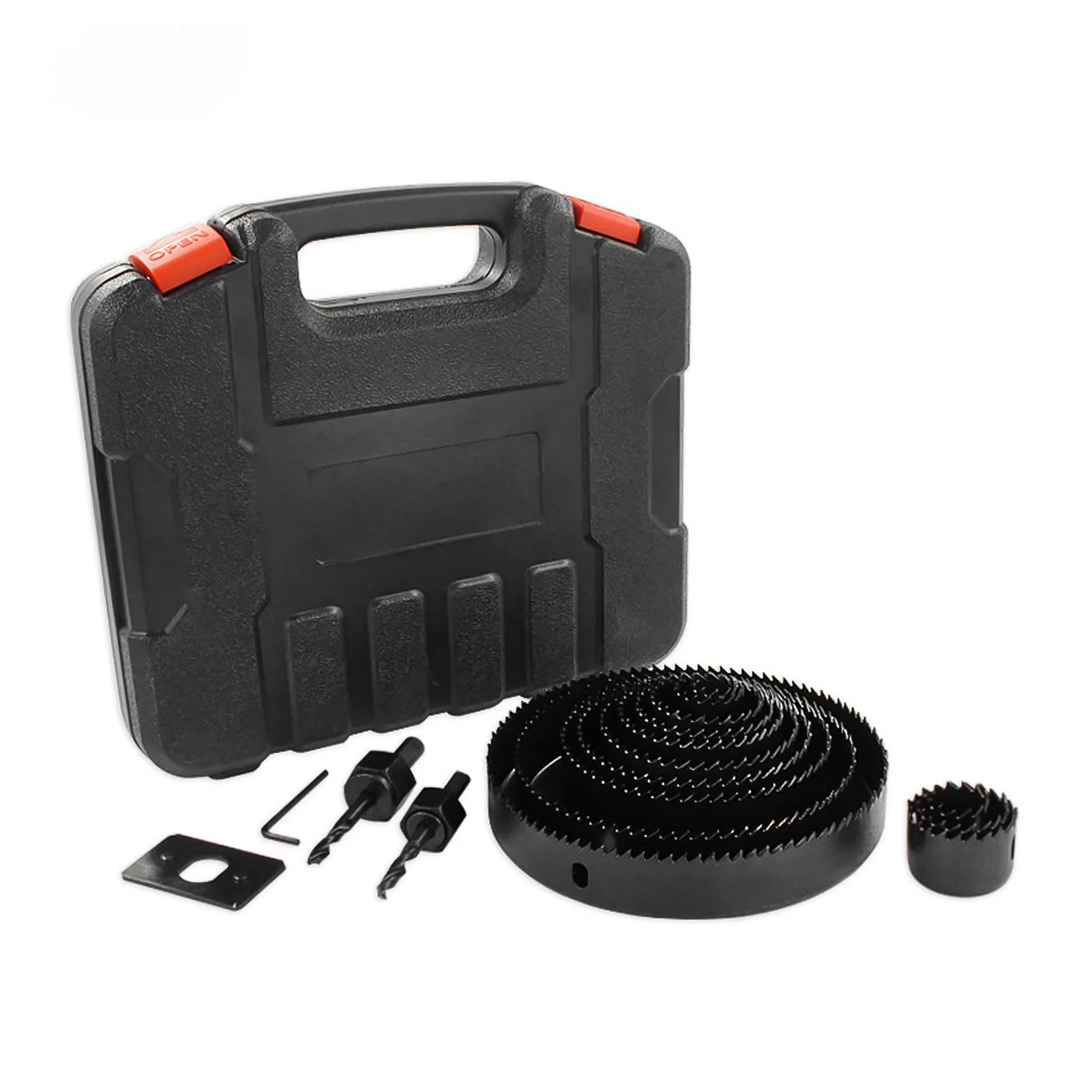 

Hole Saw Kit Including 13pc Saw Blades+2pcs Drill Bits+1 Installation Plate+1 Mini Wrench with Carry Case for Cork Board Plywood