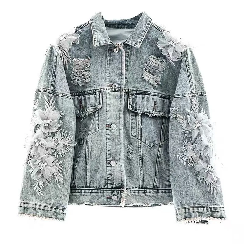 Women 2021 New Spring Autumn Korean Stitching Three-dimensional Flowers Beaded Hole Denim Jacket Loose Short Jean Coat Y388
Women 2021 New Spring Autumn Korean Stitching Three-dimensional Flowers Beaded Hole Denim Jacket Loose Short Jean Coat Y388
