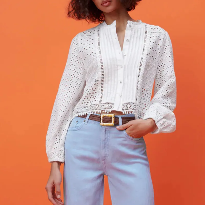 Women Summer ZA Sweet Blouses Tops Shirts Smock 2021 Long Sleeve Hollow Out Female Elegant Casual Street Wgite Top Blusas
Women Summer ZA Sweet Blouses Tops Shirts Smock 2021 Long Sleeve Hollow Out Female Elegant Casual Street Wgite Top Blusas