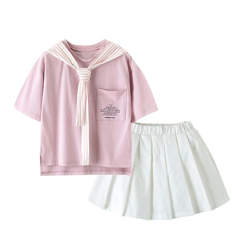 Girls summer sweet college style suit children's casual cotton bowknot solid color blouse plus plain temperament pleated skirt
Girls summer sweet college style suit children's casual cotton bowknot solid color blouse plus plain temperament pleated skirt
