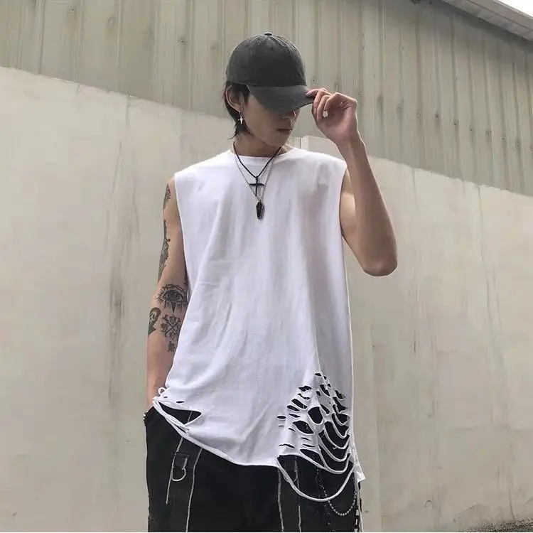 Vest White Men Tank Top Cotton Inside with Bottoms Holes and Torn Vest Men's Wear Trend Korean Loose Sports Sleeveless
Vest White Men Tank Top Cotton Inside with Bottoms Holes and Torn Vest Men's Wear Trend Korean Loose Sports Sleeveless