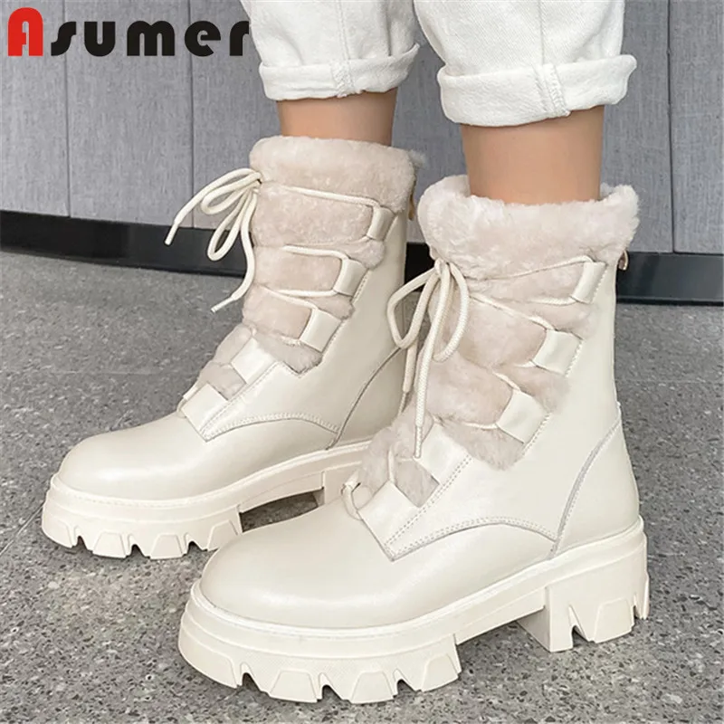 Asumer 2021 thick fur winter shoes women snow boots genuine leather round toe lace up square heel warm women ankle boots
Asumer 2021 thick fur winter shoes women snow boots genuine leather round toe lace up square heel warm women ankle boots