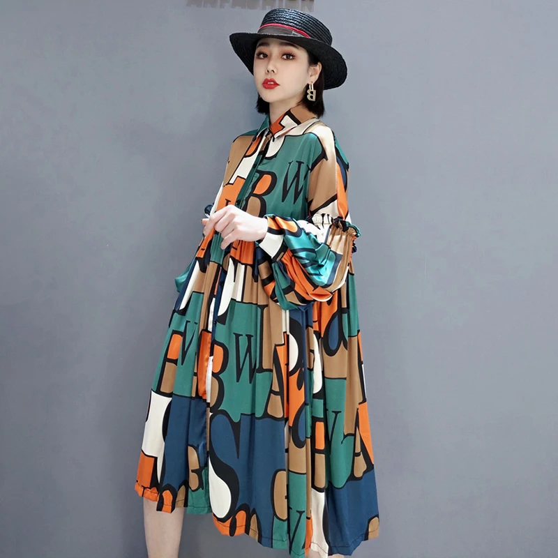 SHENGPALAE Printed Shirt Derss Women's Summer 2021 New Laple Single Breasted Loose Long Sleeve Knee-length Dresses Female 5C987 
SHENGPALAE Printed Shirt Derss Women's Summer 2021 New Laple Single Breasted Loose Long Sleeve Knee-length Dresses Female 5C987