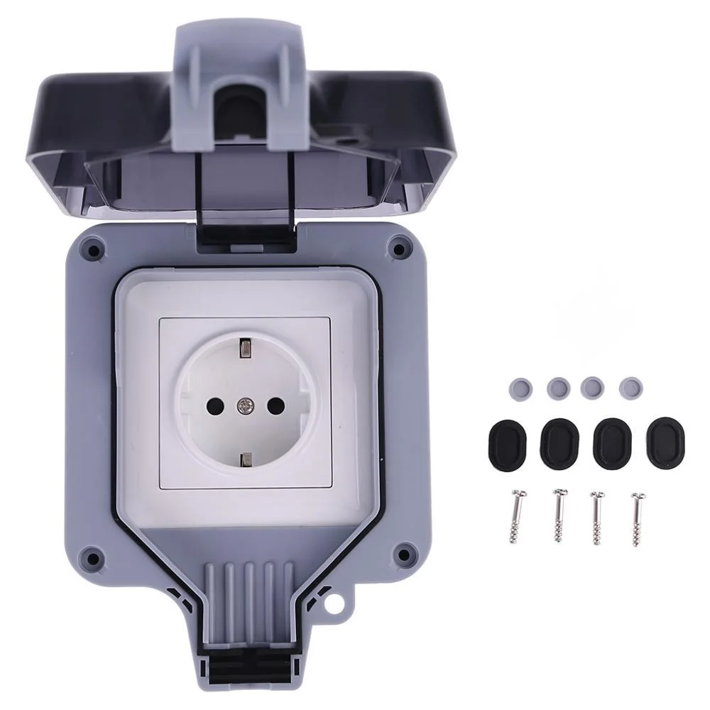 IP66 Weatherproof Dustproof Outdoor Wall Power Socket 16A Single EU Standard Electrical Outlet Grounded 1gang socket enclosure
IP66 Weatherproof Dustproof Outdoor Wall Power Socket 16A Single EU Standard Electrical Outlet Grounded 1gang socket enclosure