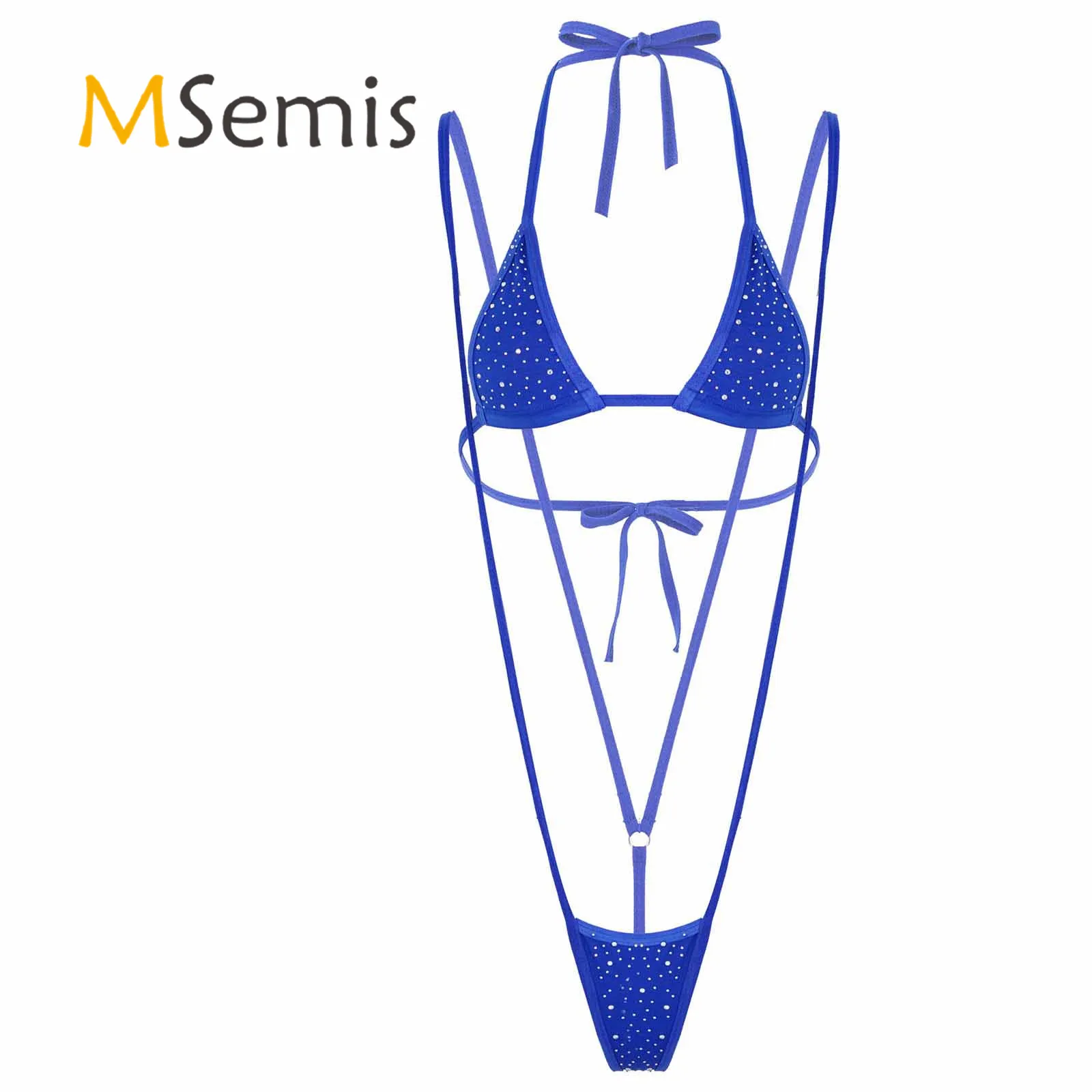 Womens Bikini Swimsuit Glitter Rhinestone Lingerie Suit Lace-up Swimwear Sunbathing Bikini Set Halter Neck Bra with G-string
Womens Bikini Swimsuit Glitter Rhinestone Lingerie Suit Lace-up Swimwear Sunbathing Bikini Set Halter Neck Bra with G-string