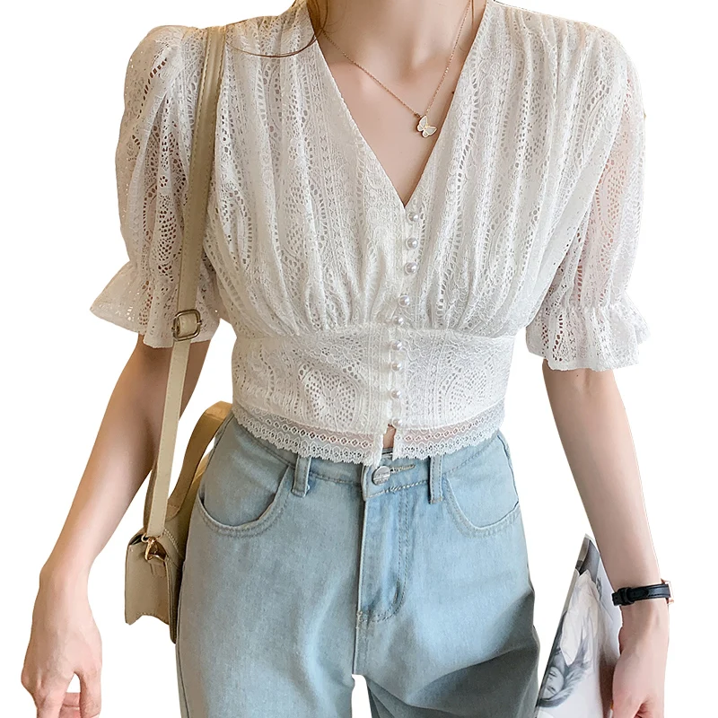 Elegant Women's Short Sleeve Lace Blouses Tops White Casual Crochet Hollow Out Stylish Cropped Shirts Female
Elegant Women's Short Sleeve Lace Blouses Tops White Casual Crochet Hollow Out Stylish Cropped Shirts Female