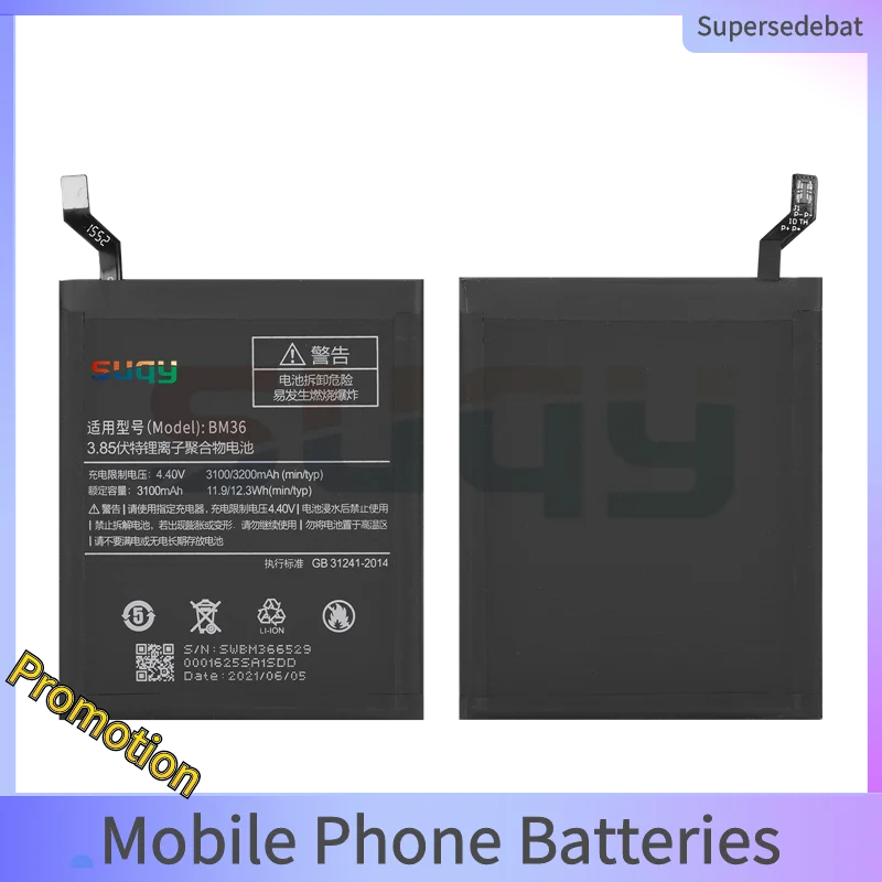 Replacement Batterie for xiaomi 5S Batteria True 3200mAh BM36 Phone Battery for xiaomi Mi 5S Bateria for Mi 5S Battery
Replacement Batterie for xiaomi 5S Batteria True 3200mAh BM36 Phone Battery for xiaomi Mi 5S Bateria for Mi 5S Battery