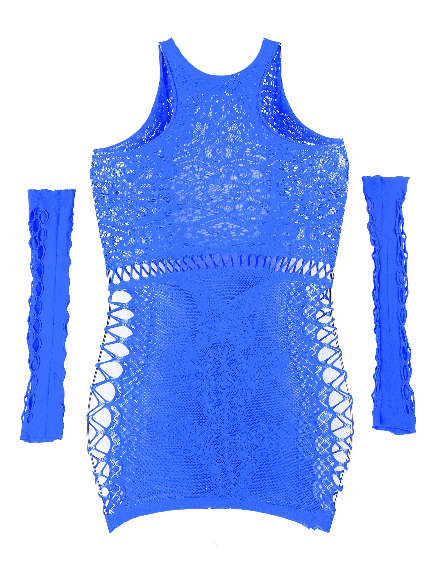 

Womens Hollow Out Butterfly Bodycon Sissy Dress Clubwear See-Through Fishnet Mini Dress with Oversleeve for Cocktail Party