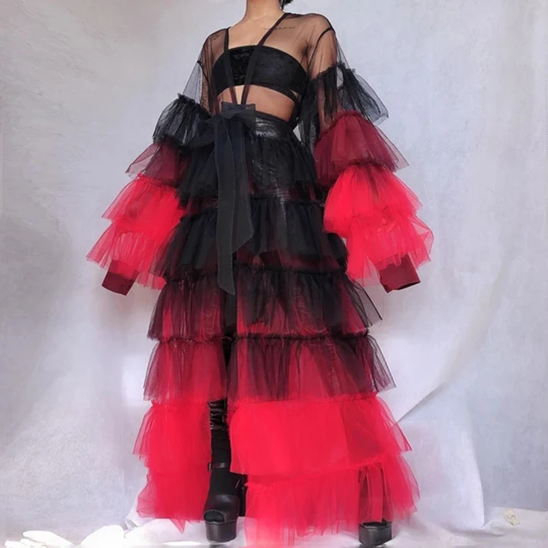 Omber Queen Red & Black Ruffled Maxi Dress Tiered Evening Gowns Gothic Long Robe Transparent Party Dresses Hi-Low Layered Dress
Omber Queen Red & Black Ruffled Maxi Dress Tiered Evening Gowns Gothic Long Robe Transparent Party Dresses Hi-Low Layered Dress
