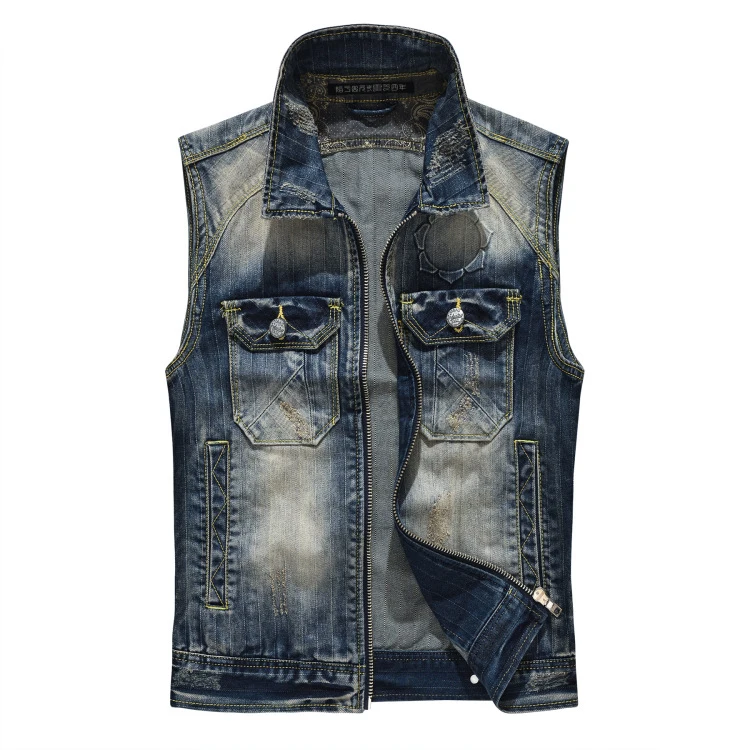 Autumn jacket European new men lapel zipper motorcycle denim vest large size Sleeveless Slim Tops Jeans Coats pocket
Autumn jacket European new men lapel zipper motorcycle denim vest large size Sleeveless Slim Tops Jeans Coats pocket