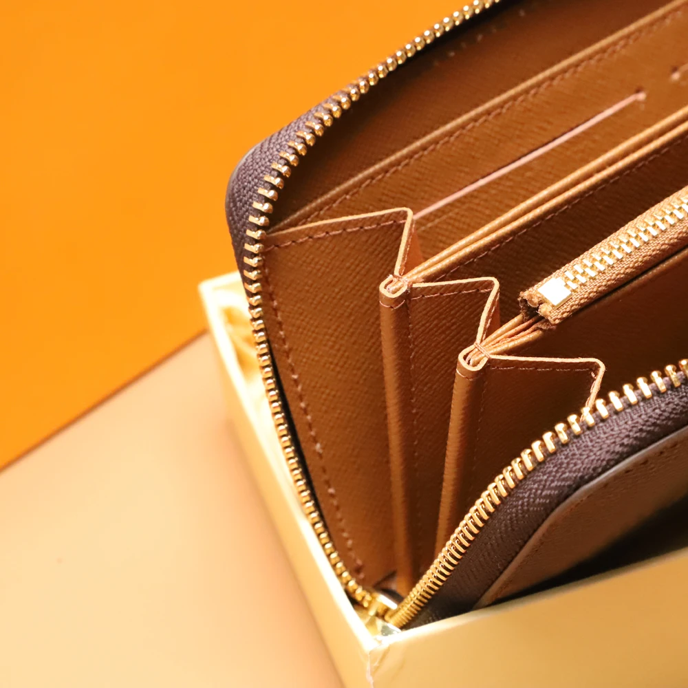 

Top luxury brand designer wallet plaid check pattern leather credit card holder slot zippy canvas women's long wallet