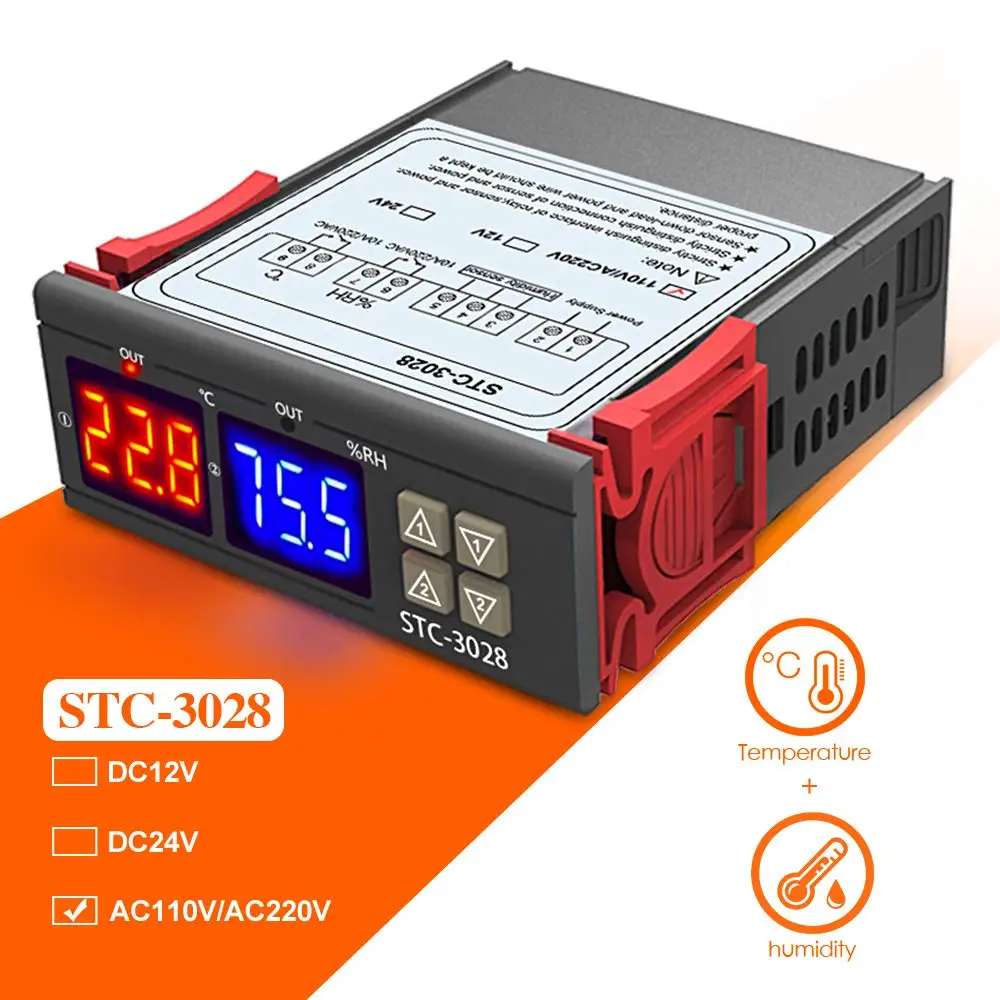 Dual Digital Thermostat Temperature Humidity Control STC-3028 intelligent display Regulator Heating Cooling Control Farming NICE
Dual Digital Thermostat Temperature Humidity Control STC-3028 intelligent display Regulator Heating Cooling Control Farming NICE