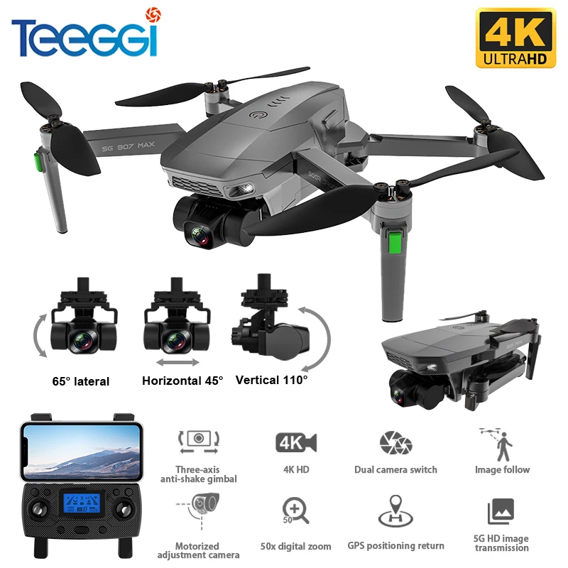 Квадрокоптер Teeggi SG907 MAX, 5G, Wi-Fi, FPV, профессиональный, с двойной камерой 4K HD, 3-осевой 
Квадрокоптер Teeggi SG907 MAX, 5G, Wi-Fi, FPV, профессиональный, с двойной камерой 4K HD, 3-осевой