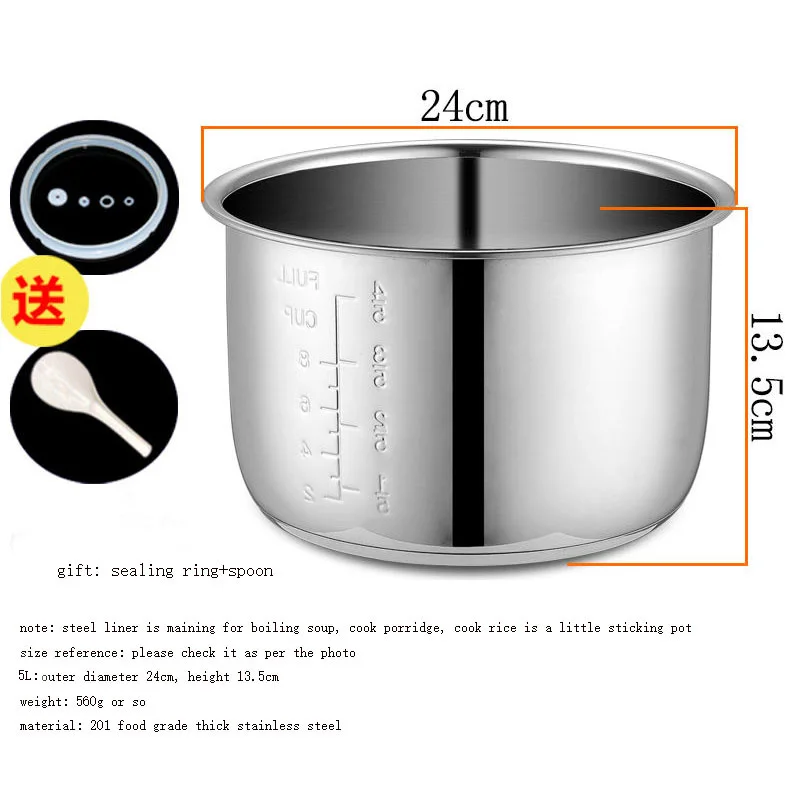 5L Electric pressure cooker liner inner bowls multicooker bowl stainless steel tank for cooking soup porridge
5L Electric pressure cooker liner inner bowls multicooker bowl stainless steel tank for cooking soup porridge