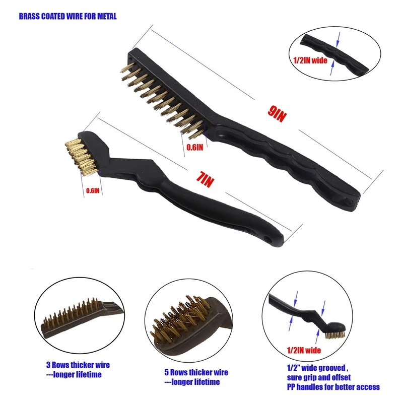 Wire Brush Set 12Pc 7 and 9 Inch Nylon/Brass/Stainless Steel Bristles PP Handle Grip for Rust Dirt & Paint Scrubbing
Wire Brush Set 12Pc 7 and 9 Inch Nylon/Brass/Stainless Steel Bristles PP Handle Grip for Rust Dirt & Paint Scrubbing