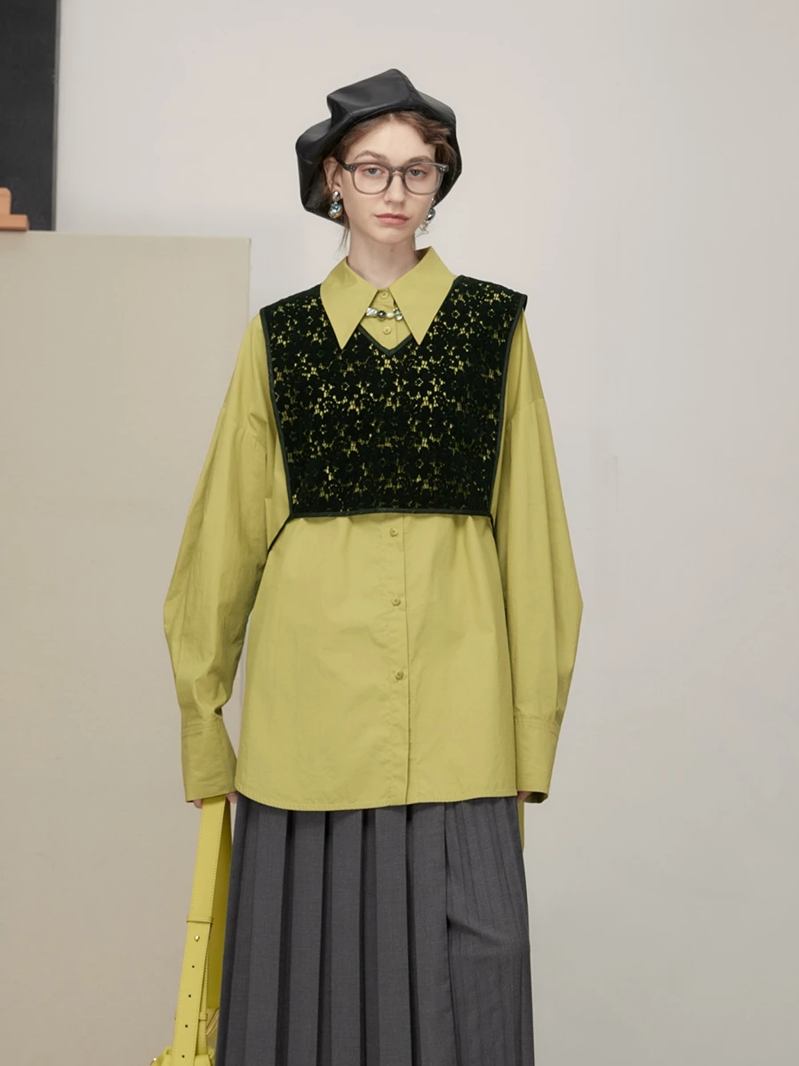 IRINACH488 Fall Winter 2021 Collection Original Design Detachable Lace Long Cotton Shirt Women 
IRINACH488 Fall Winter 2021 Collection Original Design Detachable Lace Long Cotton Shirt Women