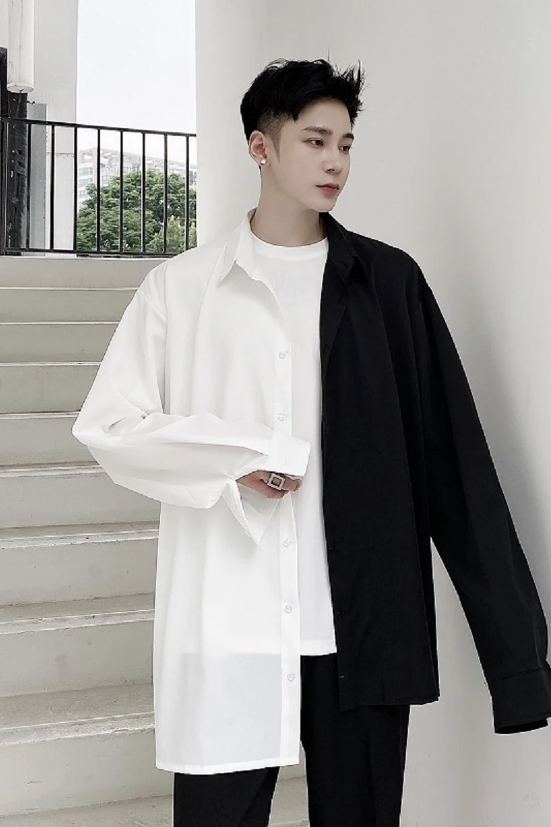 M-XLAutumn trendy men's black and white contrast color asymmetric long-sleeved shirt Korean men's thin casual loose shirt.
M-XLAutumn trendy men's black and white contrast color asymmetric long-sleeved shirt Korean men's thin casual loose shirt.