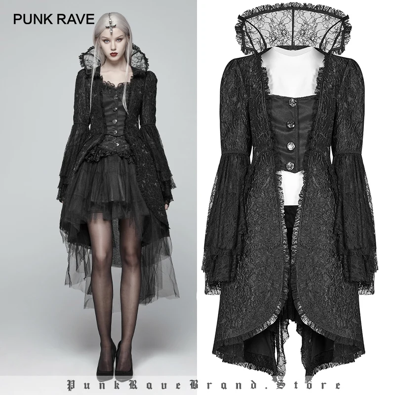 PUNK RAVE Victorian Gothic black long-flared-sleeve jacquard coat Turtleneck Steampunk Palace Women Jacket Cosplay Witches 
PUNK RAVE Victorian Gothic black long-flared-sleeve jacquard coat Turtleneck Steampunk Palace Women Jacket Cosplay Witches