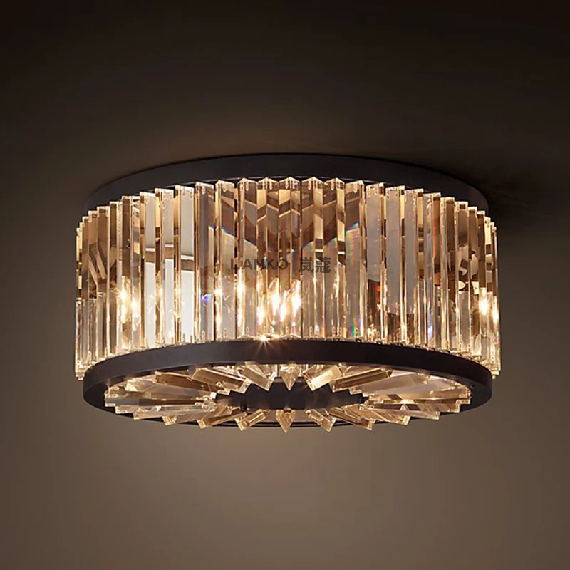 

Американская Ретро Хрустальная потолочная лампа, современный минималистичный круглый креативный светильник для спальни, гостиной, кабине...