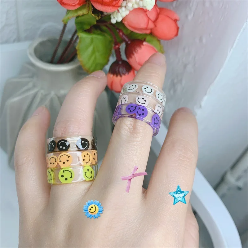 Colorful Fruit Pattern Rings Cute Geometric Round Rings Transparent Acrylic Resin Smiley Love Finger Ring Female Knuckle Jewelry
Colorful Fruit Pattern Rings Cute Geometric Round Rings Transparent Acrylic Resin Smiley Love Finger Ring Female Knuckle Jewelry