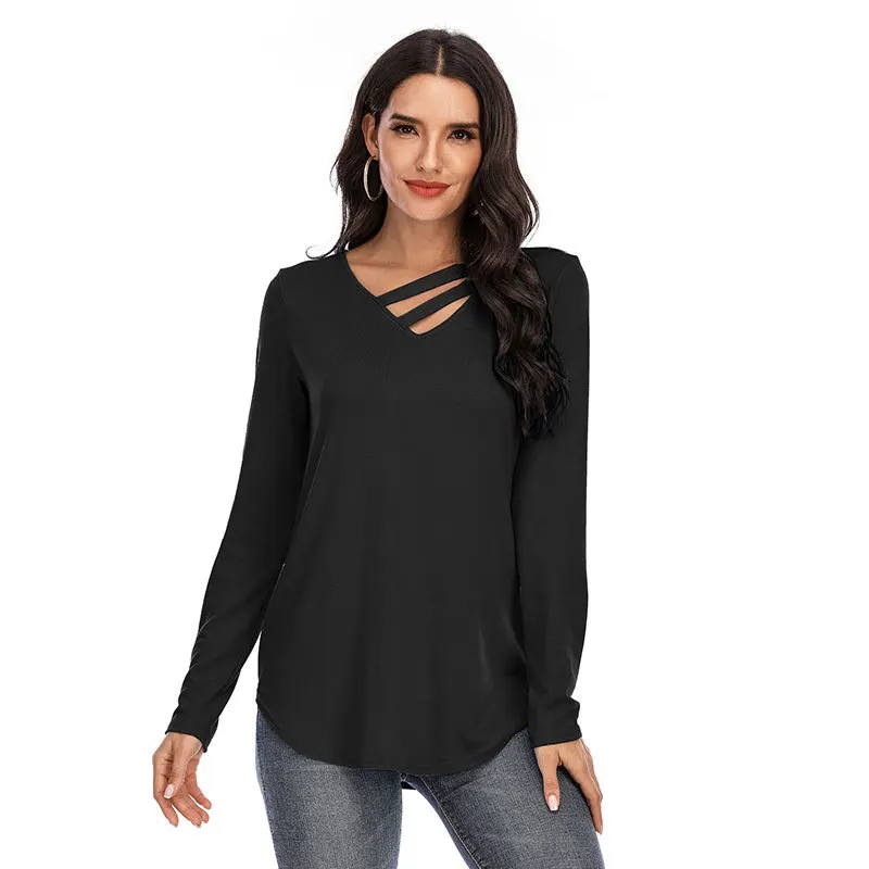 Women's T-shirt 2020 Spring Autumn Solid Color Long Sleeve V-neck 2 Decorative T-shirts Tops Sp116
Women's T-shirt 2020 Spring Autumn Solid Color Long Sleeve V-neck 2 Decorative T-shirts Tops Sp116