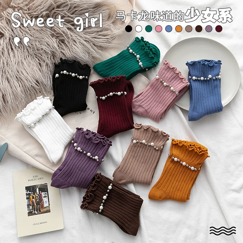 Socks for Women Harajuku Solid College Style Ruffles Socks Japanese Kawaii Sweet Pearl Long Retro Vintage Streetwear Woman Socks
Socks for Women Harajuku Solid College Style Ruffles Socks Japanese Kawaii Sweet Pearl Long Retro Vintage Streetwear Woman Socks