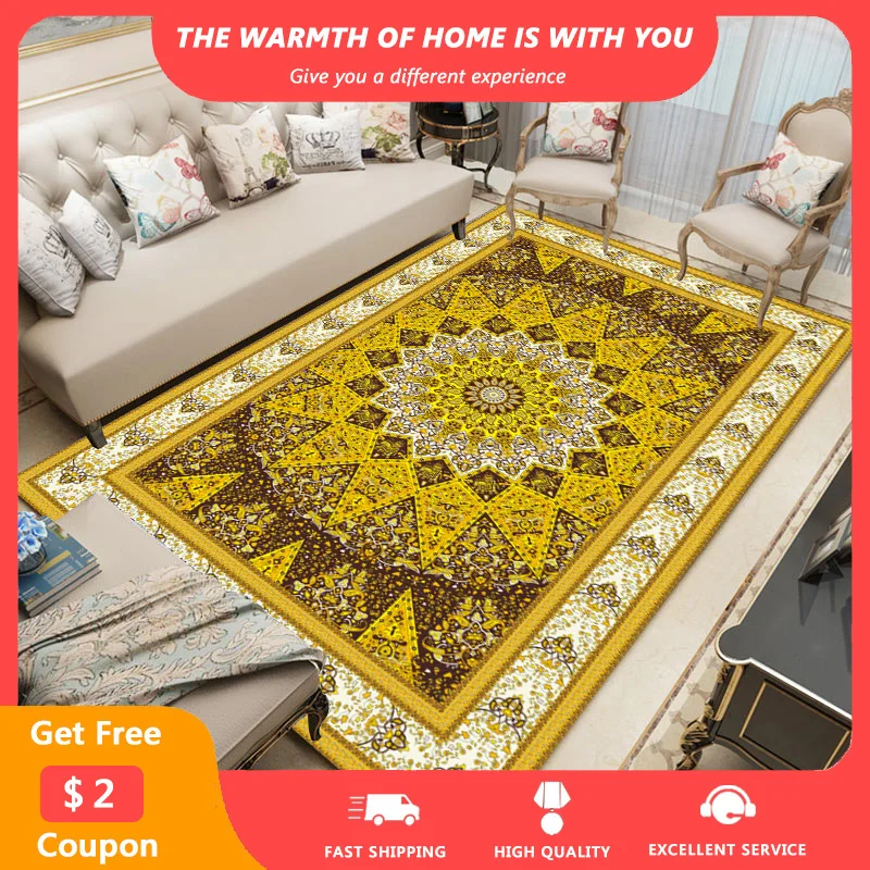 

Persian Retro Rugs for Living Room Gold Madala Printed Carpets Bedroom Palor Belcony Absorption Area Rug Drop Shipping tapis