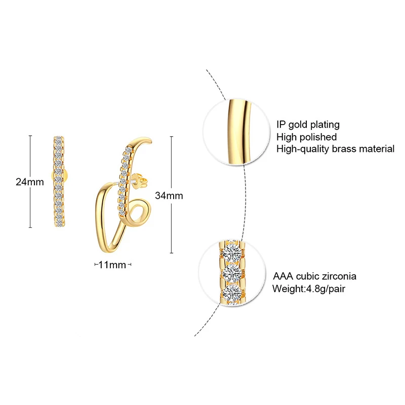 Vnox Stylish Asymmetry Women Earrings AAA CZ Stone Metal Hoop Shinny Bling Crytals Ear Jewelry Chic Candid Temperament Jewelry
Vnox Stylish Asymmetry Women Earrings AAA CZ Stone Metal Hoop Shinny Bling Crytals Ear Jewelry Chic Candid Temperament Jewelry
