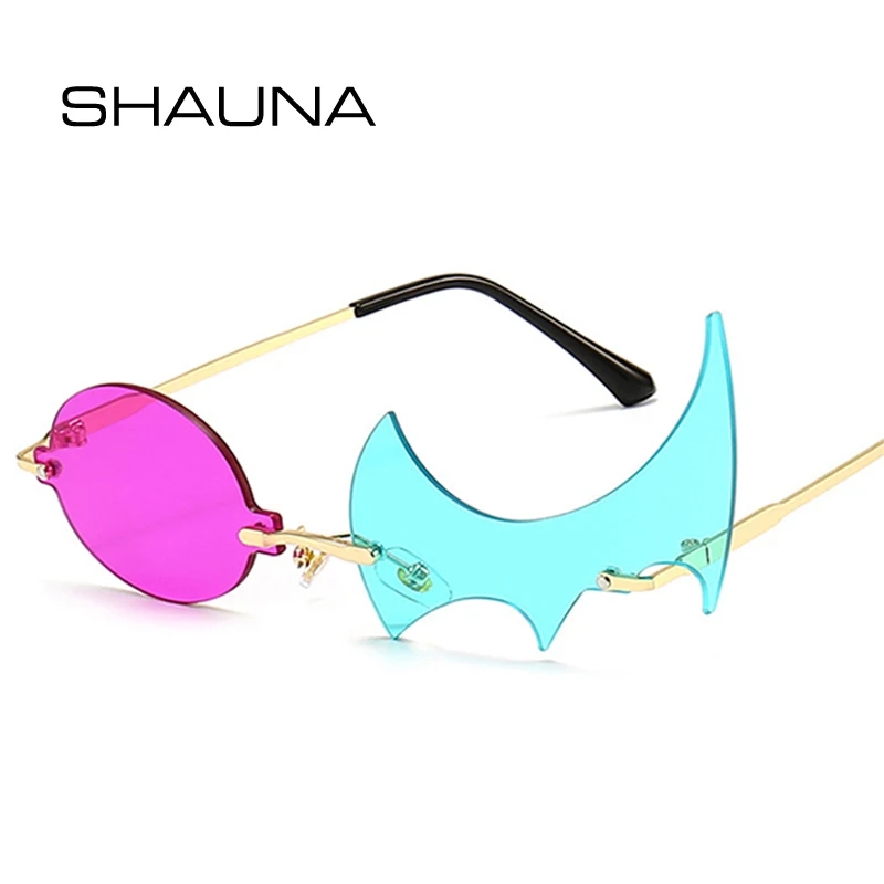 

Мужские и женские многоугольные очки SHAUNA, Винтажные Солнцезащитные очки без оправы и с круглыми линзами цвета пламени, UV400