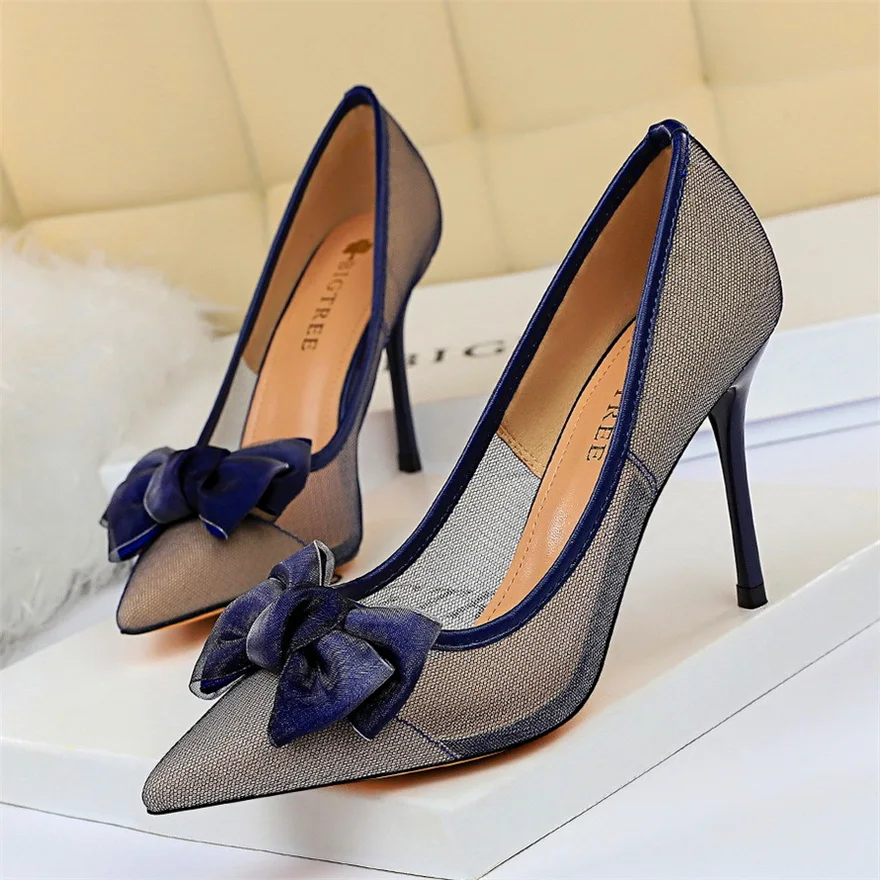 Ladies Sexy Mesh Hollow Black Blue Shoes Women Pumps Fashion Bowknot High Heels Shoes Woman Pointed Toe thin Dress Party Shoes
Ladies Sexy Mesh Hollow Black Blue Shoes Women Pumps Fashion Bowknot High Heels Shoes Woman Pointed Toe thin Dress Party Shoes