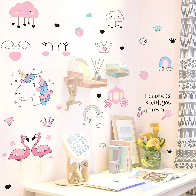 Мультяшные единороги Фламинго наклейки на стену DIY животные для детской комнаты