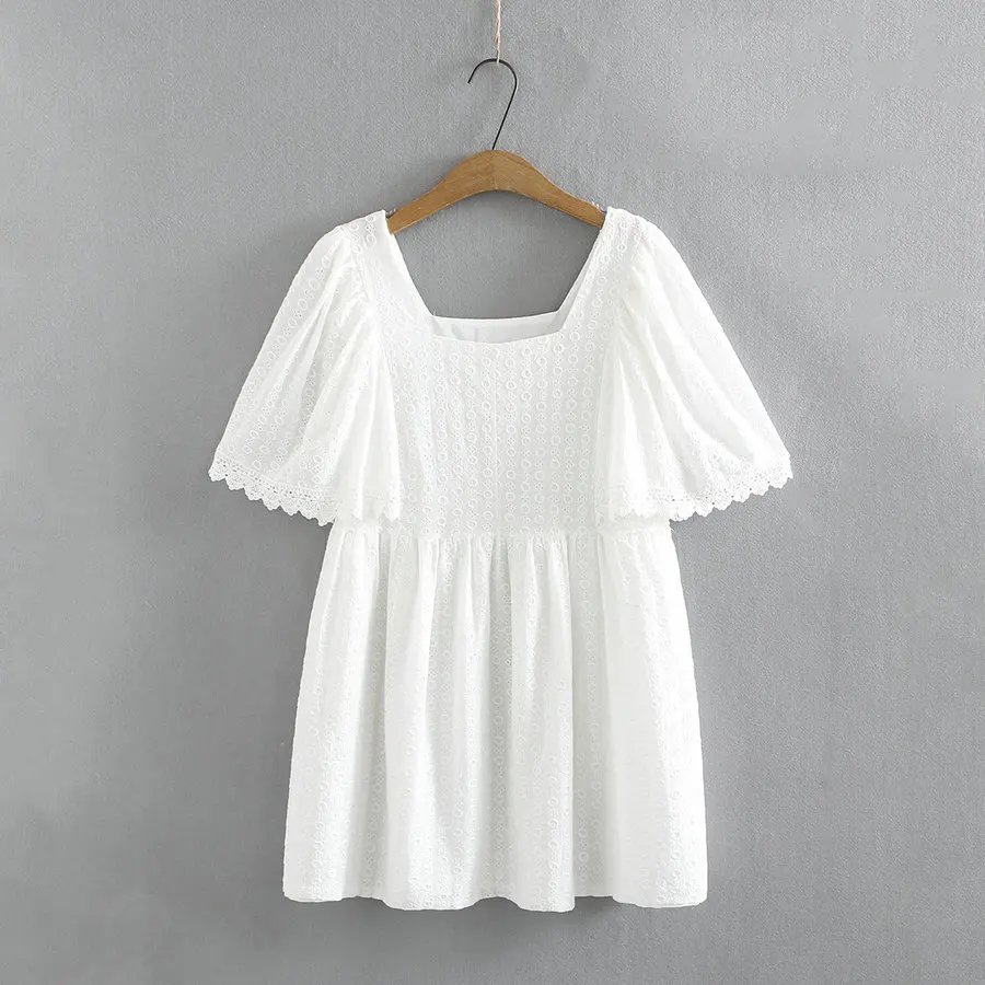 Women Summer Hook Flower Hollow Cotton Dresses White Blue Square Collar Short Flare Sleeve Comfort One Piece Robe
Women Summer Hook Flower Hollow Cotton Dresses White Blue Square Collar Short Flare Sleeve Comfort One Piece Robe