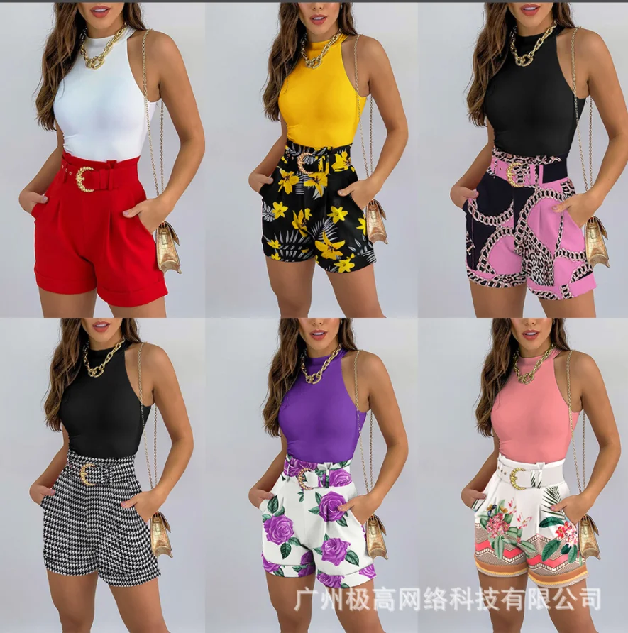2021 Summer Fashion Women Two-Piece Set Sleeve Round Neck Slim White Top and Pocket Design Red Shorts Set
2021 Summer Fashion Women Two-Piece Set Sleeve Round Neck Slim White Top and Pocket Design Red Shorts Set