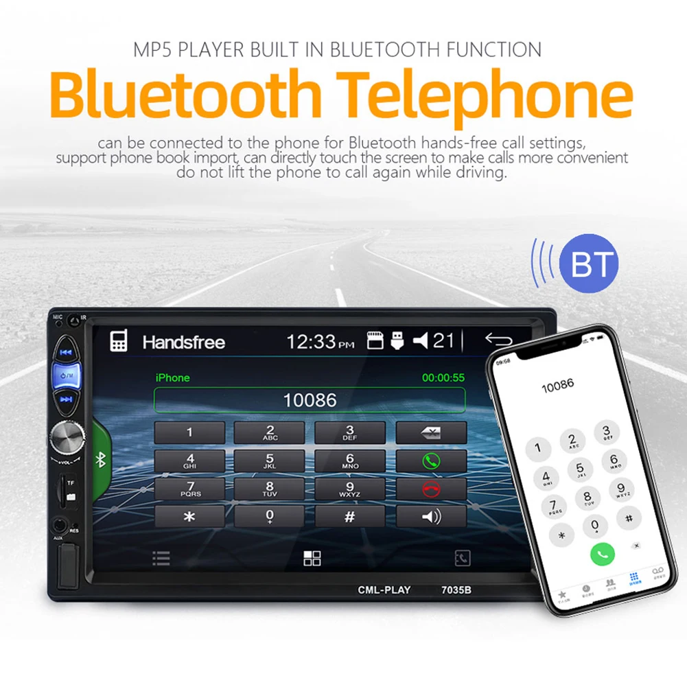 7-дюймовый автомобильный 2Din Bluetooth громкой связи гарнитура для авто радио FM USB 2 0