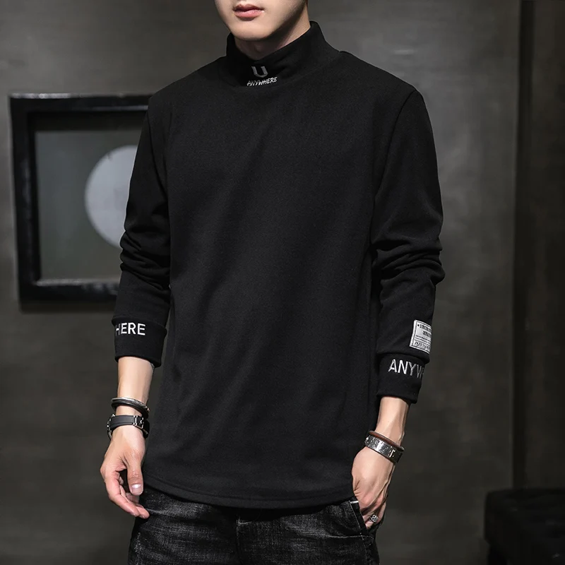 Мужская футболка с длинным рукавом и высоким воротником, размеры до 3XL 
Мужская футболка с длинным рукавом и высоким воротником, размеры до 3XL