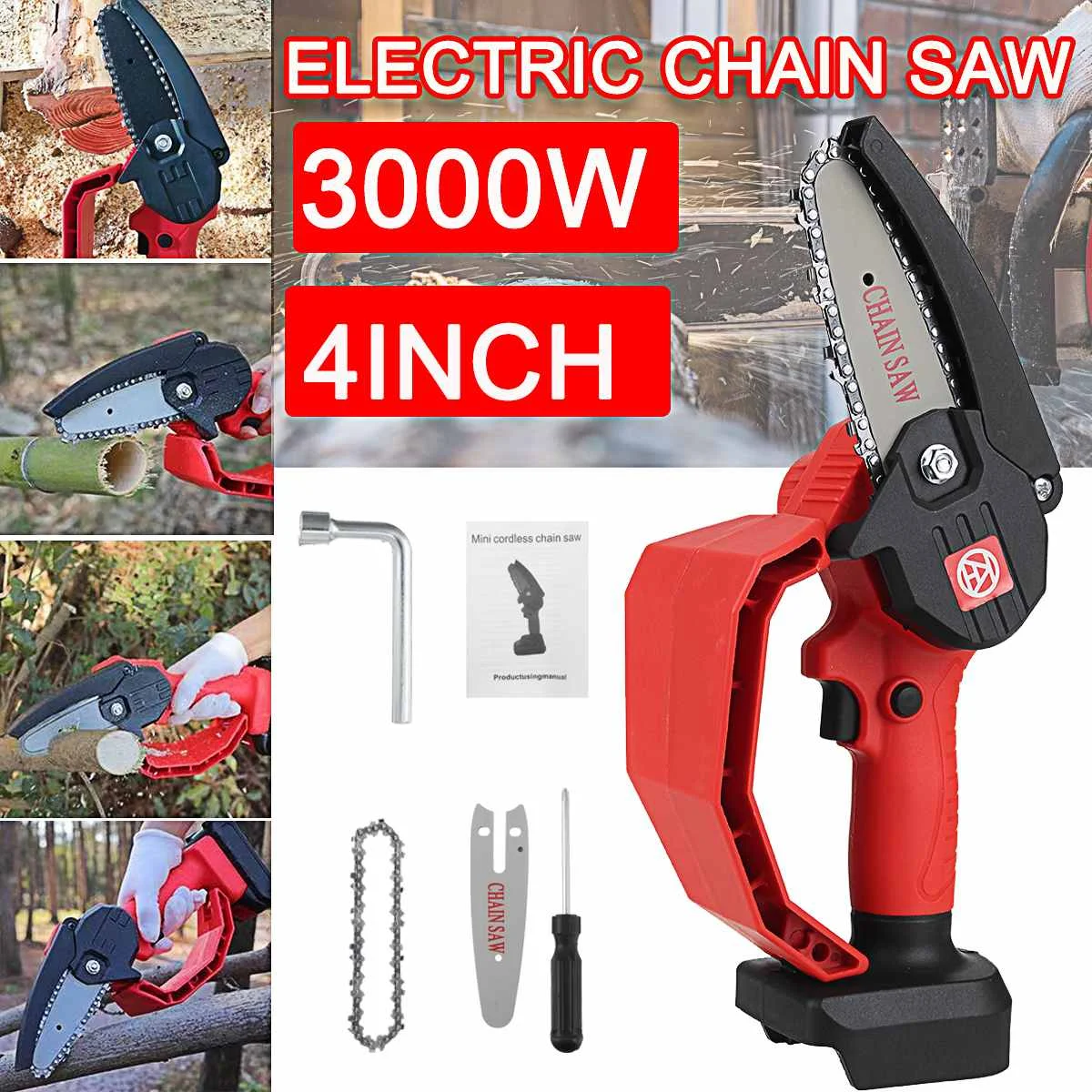4 Inch 3000W Cordless Electric Chain Saw No Battery For Woodworking Fruit Tree Pruning One-handed Garden Logging Power Tools
4 Inch 3000W Cordless Electric Chain Saw No Battery For Woodworking Fruit Tree Pruning One-handed Garden Logging Power Tools