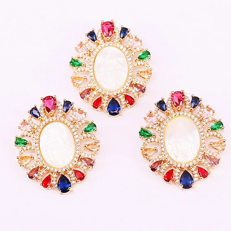 6PCS, New Sparking Colorful CZ Micro Paved Virgin of Jesus / Mary Shell Pendant Fashion Gold Filled Necklaces
6PCS, New Sparking Colorful CZ Micro Paved Virgin of Jesus / Mary Shell Pendant Fashion Gold Filled Necklaces
