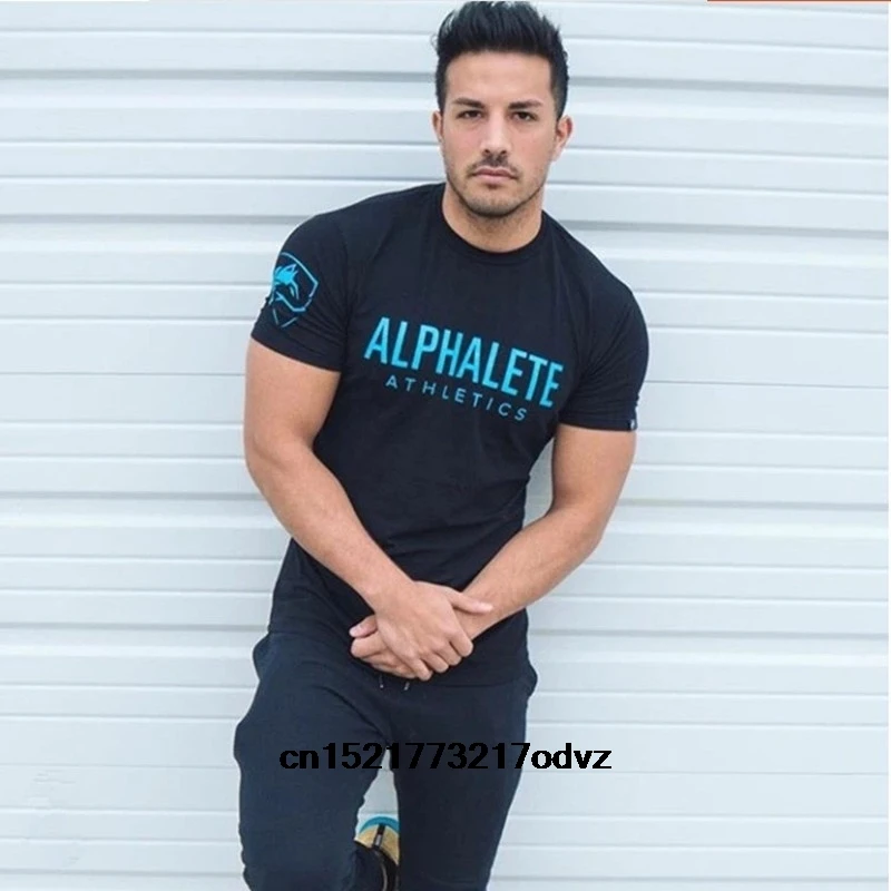 Мужская футболка Новинка Alphalete Muscle Brothers and fitness Комплексная в Европе и тонкая