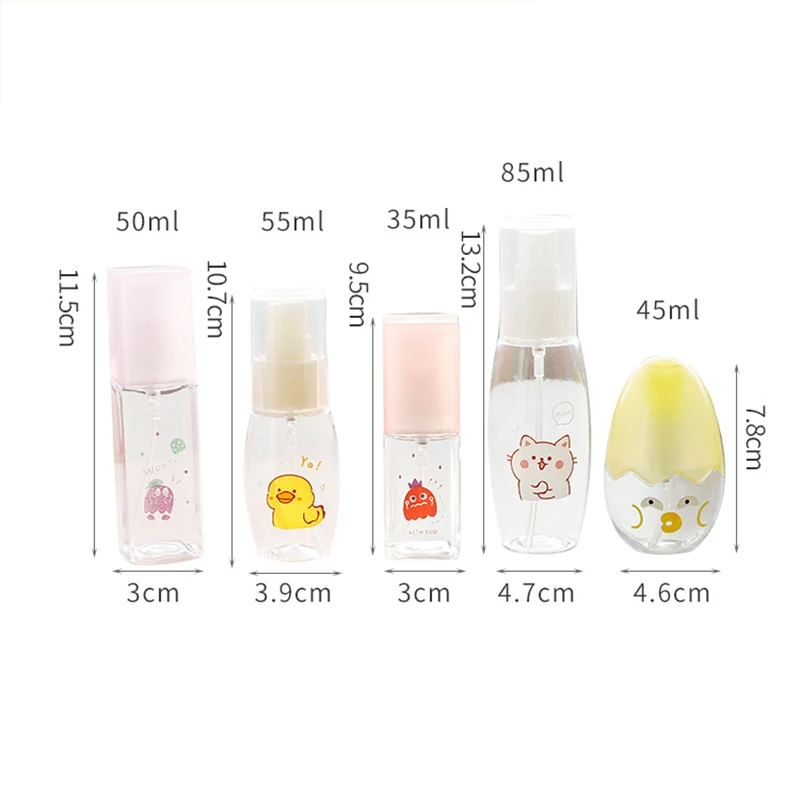 1 Pcs 35/45/50/55/85ml Cartoon Printed Transparent Empty Spray Bottles PET Mini Empty Cosmetic Containers Refillable Bottle
1 Pcs 35/45/50/55/85ml Cartoon Printed Transparent Empty Spray Bottles PET Mini Empty Cosmetic Containers Refillable Bottle