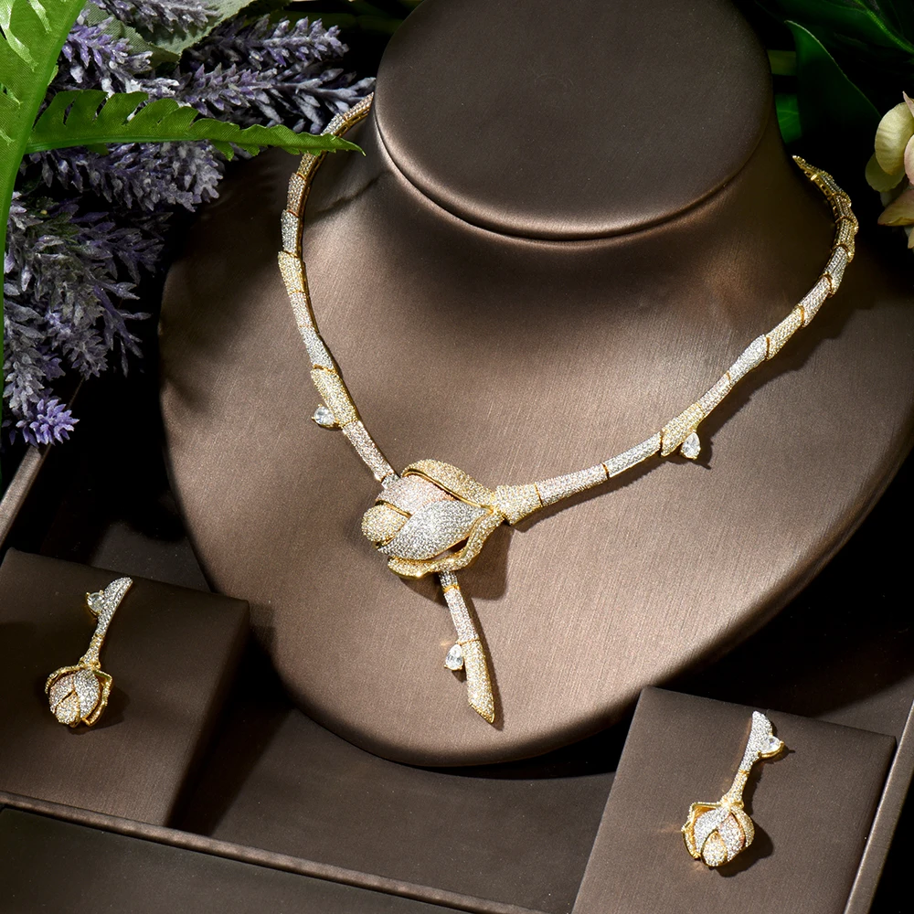 HIBRIDE 3 Tone Luxury 2PCS Rose Flowers African Jewelry Sets For Women Wedding Cubic Zirconia Dubai Bridal Jewelry Sets N-1770
HIBRIDE 3 Tone Luxury 2PCS Rose Flowers African Jewelry Sets For Women Wedding Cubic Zirconia Dubai Bridal Jewelry Sets N-1770