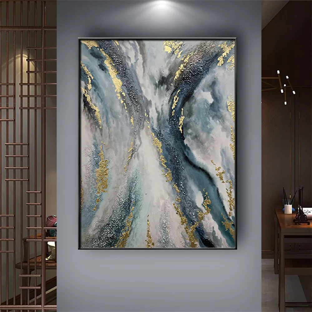 100% Hand-Painted Modern Oil Painting Abstract Gold Foil Gravel Texture Dark Gray Canvas Picture Decor Living Room Wall Art Gift 
100% Hand-Painted Modern Oil Painting Abstract Gold Foil Gravel Texture Dark Gray Canvas Picture Decor Living Room Wall Art Gift