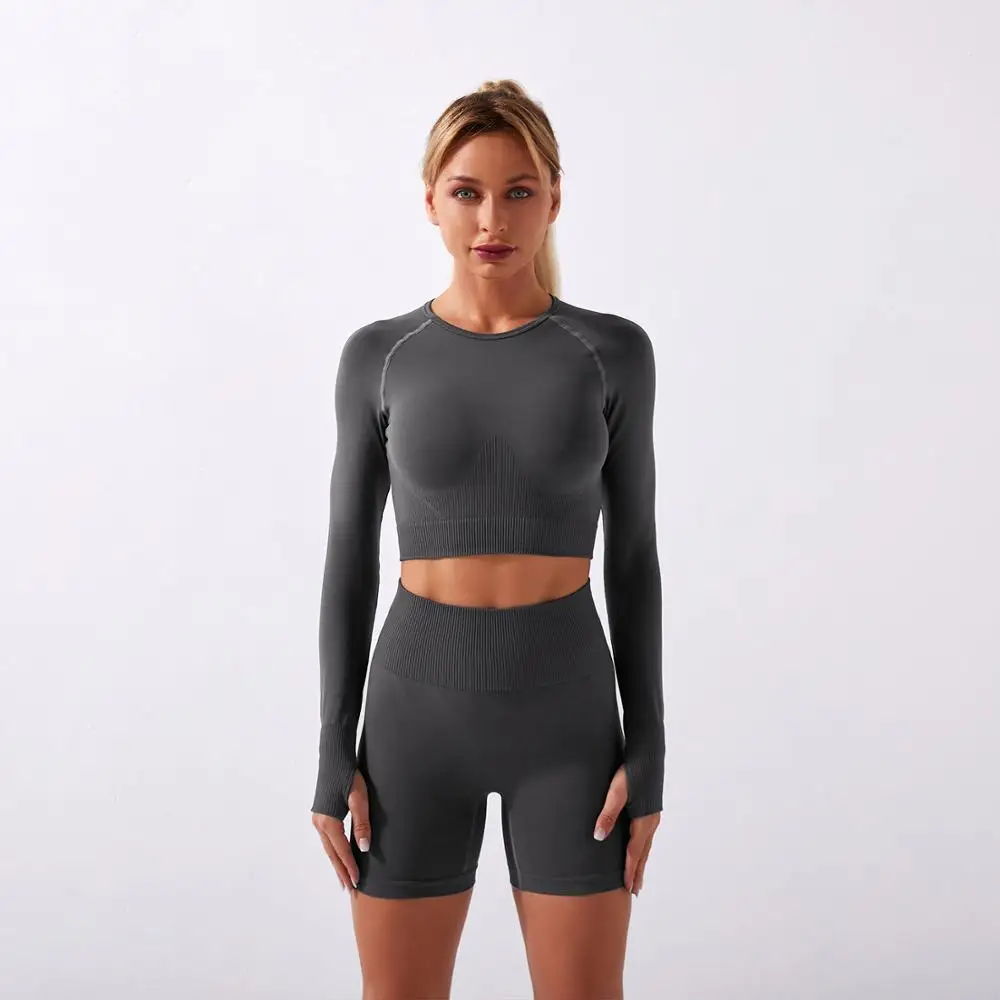 Intimate Shark Knitting Hot Cross Border Sourced Yoga Clothing Suits In Europe And America Seamless Long Sleeved Top Hip Shorts
Intimate Shark Knitting Hot Cross Border Sourced Yoga Clothing Suits In Europe And America Seamless Long Sleeved Top Hip Shorts