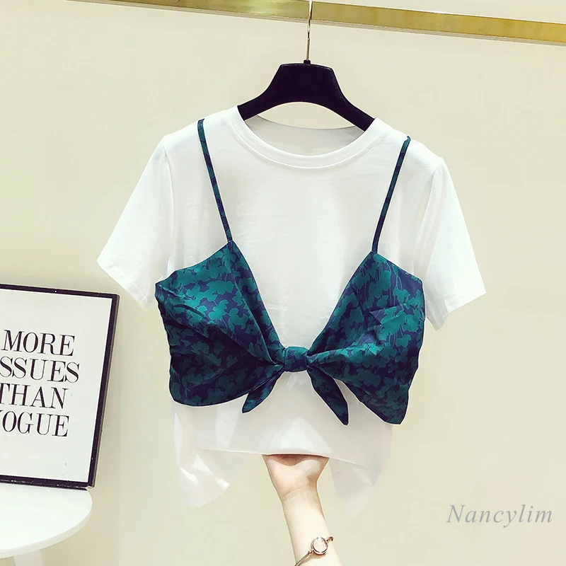 Harajuku футболка женская 2021 Летняя одежда новые подтяжки двойные штаны с фальш-вставкой, из кусков, футболки с коротким рукавом Свободные топы ... 
Harajuku футболка женская 2021 Летняя одежда новые подтяжки двойные штаны с фальш-вставкой, из кусков, футболки с коротким рукавом Свободные топы ...