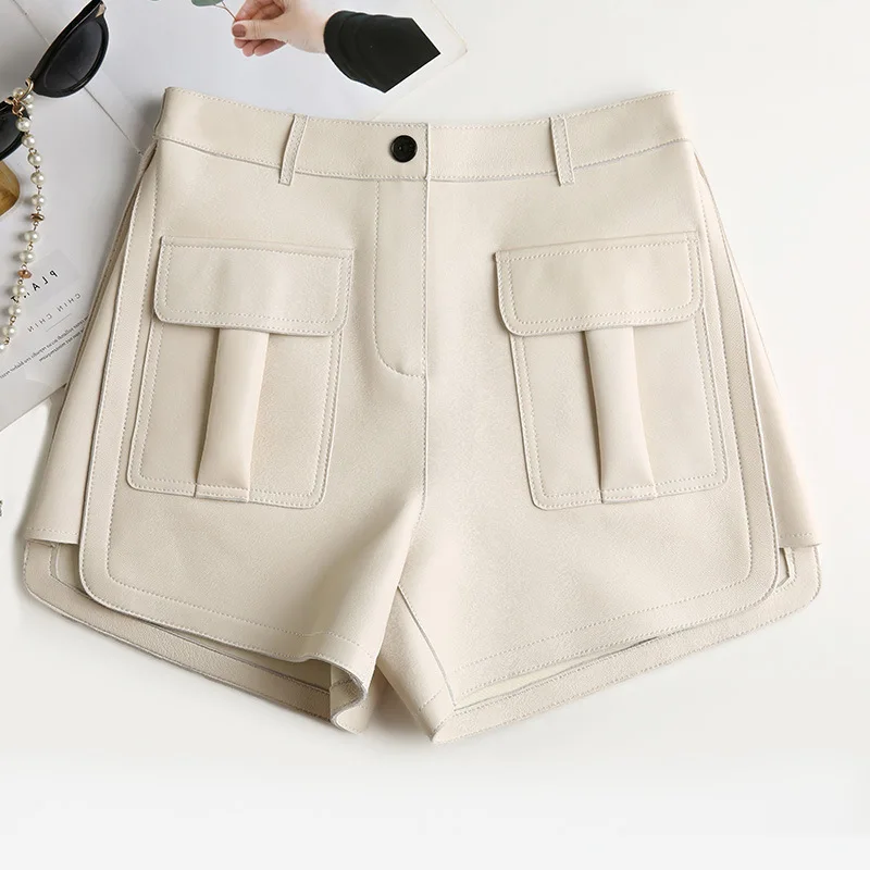 Женские кожаные шорты с высокой талией, осенние шорты из натуральной кожи с широкими штанинами в Корейском стиле, C747
Женские кожаные шорты с высокой талией, осенние шорты из натуральной кожи с широкими штанинами в Корейском стиле, C747